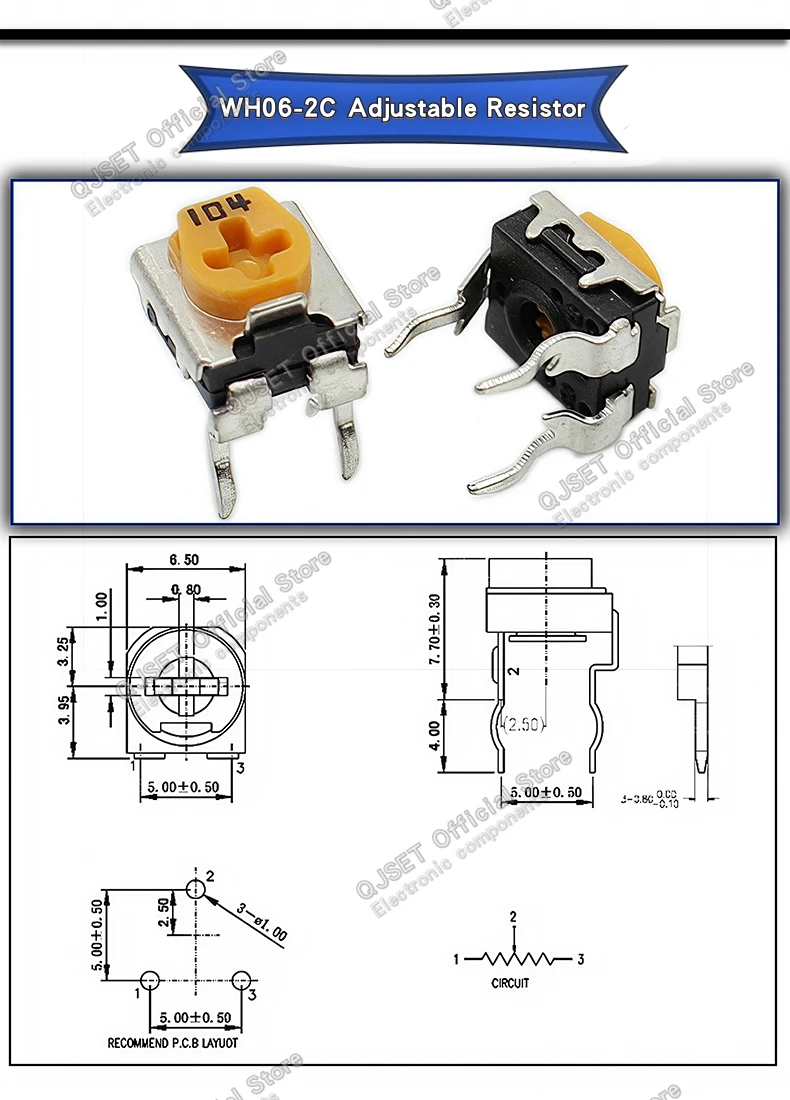 20 Stück WH06-1C-2C Gelbe Einstellbare Widerstände Trimmbarer Potentiometer 101 201 501 1K 2K 5K 10K 20K 50K 100K 200K 500K 1M Ohm – Detail 4