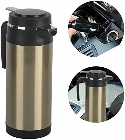 EVGATSAUTO 차량용 전기 주전자, 1000ML 12V/24V 스테인리스 스틸 전기 주전자 여행용 보온병 물 가열병