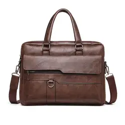 Men’s PU Business Bag Retro Messenger Bag Multi-pocket Briefcase for Men