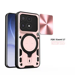 Heavy Duty Rugged Armor Phone Case with Magnetic Bracket and Slide Camera Protection Cover for Xiaomi 17 (JS pink)
