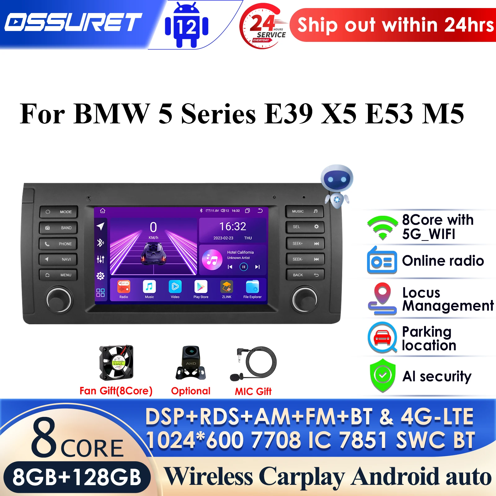 

7'' DSP 7862 AI Voice 2 Din Android Auto Radio for BMW 5 E39 1995 - 2003 E53 X5 M5 Carplay 4G Car Multimedia GPS 2din Autoradio