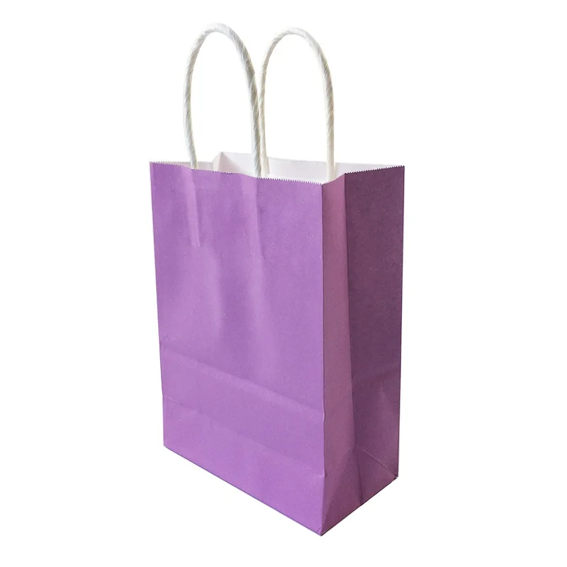 

40PCS Romantic purple color kraft paper bag with handles 21x15x8cm Shops Festival gifts bag High Quality Free shipping