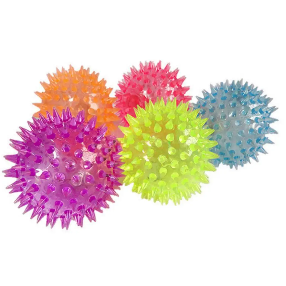 Exercise Ball Inflatable Portable for Children Massage Ball LED Flashing Bounce Spike Stress Relief Kids Pet Gog Toy Rubber