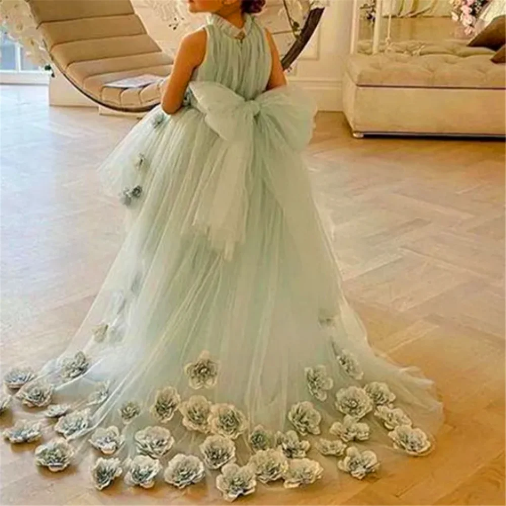 

Gorgeous Sleeveless Tulle Lace Decal Flower Girl Dress Princess Ball First Communion Dresses Kids Surprise Birthday Present