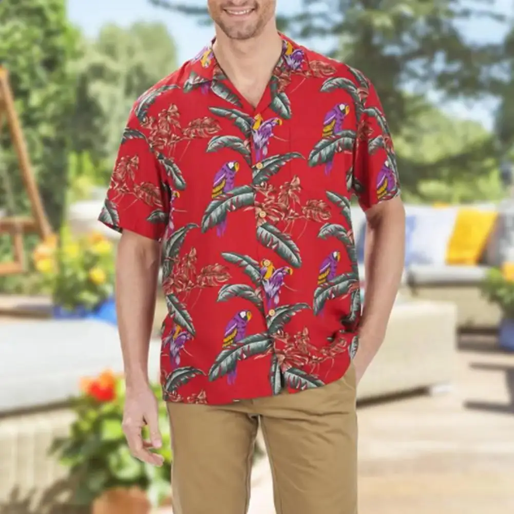 Men Shirt Exquisite Pattern Sweat Absorption Cotton Hawaiian Print Summer Casual Shirt Men Garment Birthday Gift
