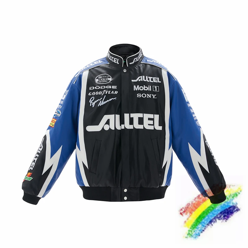 Giubbotto Bomber Da Moto Uomo Donna Giacca Da Corsa In Pelle Pu Con Ricamo Vintage Antivento