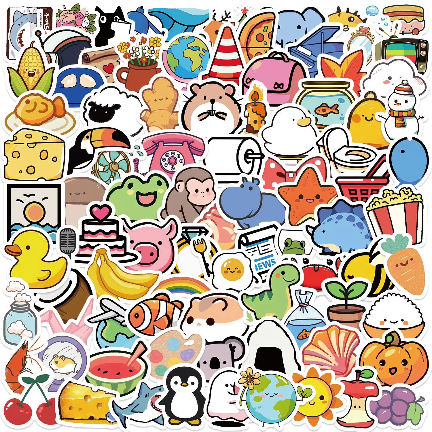 100pcs Cute Mini Animals Foods Cartoon Graffiti Stickers Phone Guitar Laptop Notebook Suitcase Cup Waterproof Sticker Kids Toy 1