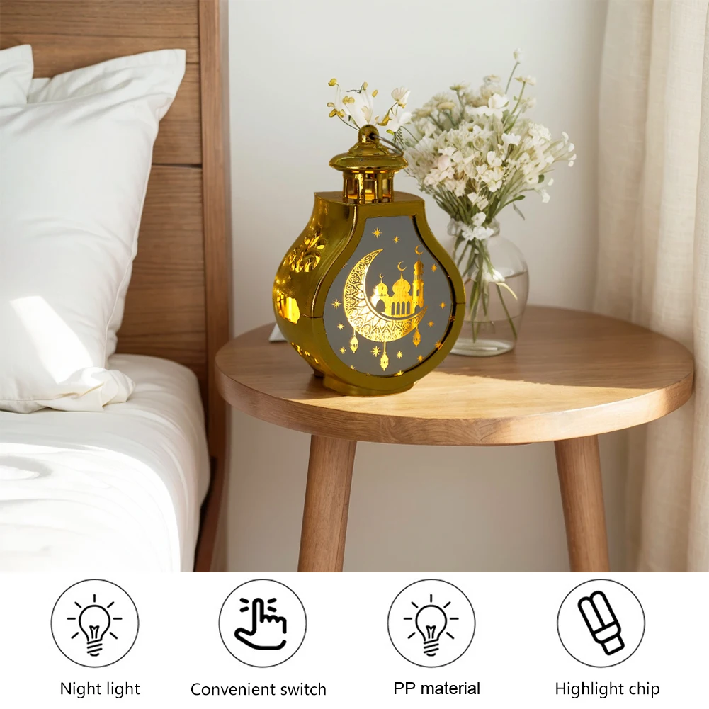 Muslim Ramadan Lantern LED Eid Al Adha Night Light Ornament Islamic Muslim Party Retro  Mubarak Moon Star Lamps Party Decoration
