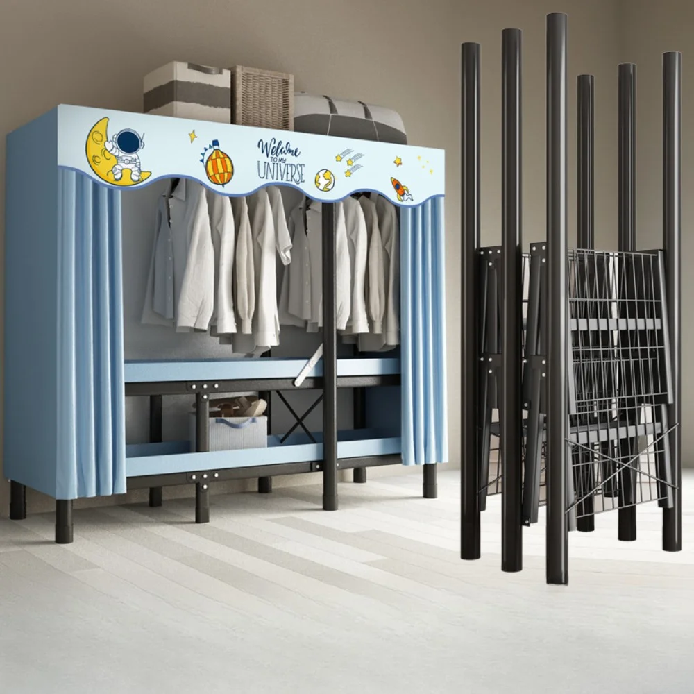 Cloth Wardrobe Foldable Steel Frame Simple Durable RentalRoom Storage Closet Locker Bedroom Furniture Installation-Free fabric wardrobe,cloth wardrobe