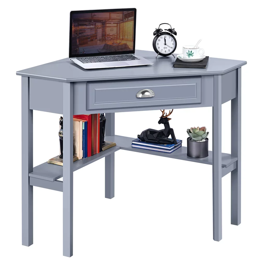 

2023 New Easyfashion Corner Writing Desk with Storage Drawer Computer Desks