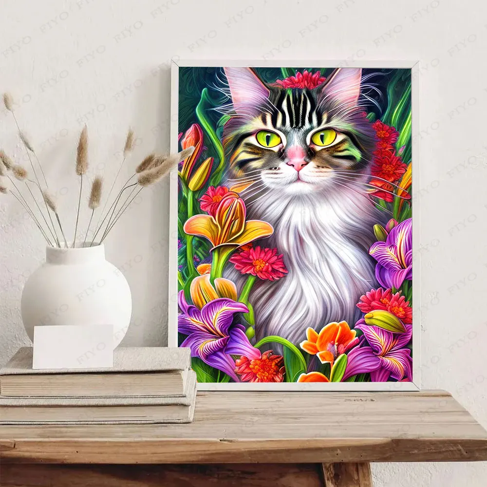 Full Square/Round 5D Diamond Painting Cat Flower Mosaic Flower DIY Diamond  Embroidery Animal Home Decor Craft Kit Wall Art Gift