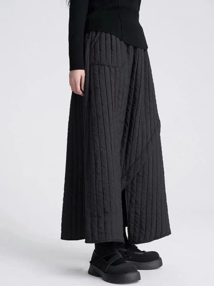 Retro High Waist Thiened Cotton f Skirt for Women Ele Bla  Skirt Korean Sle Commute Simple Pure Color