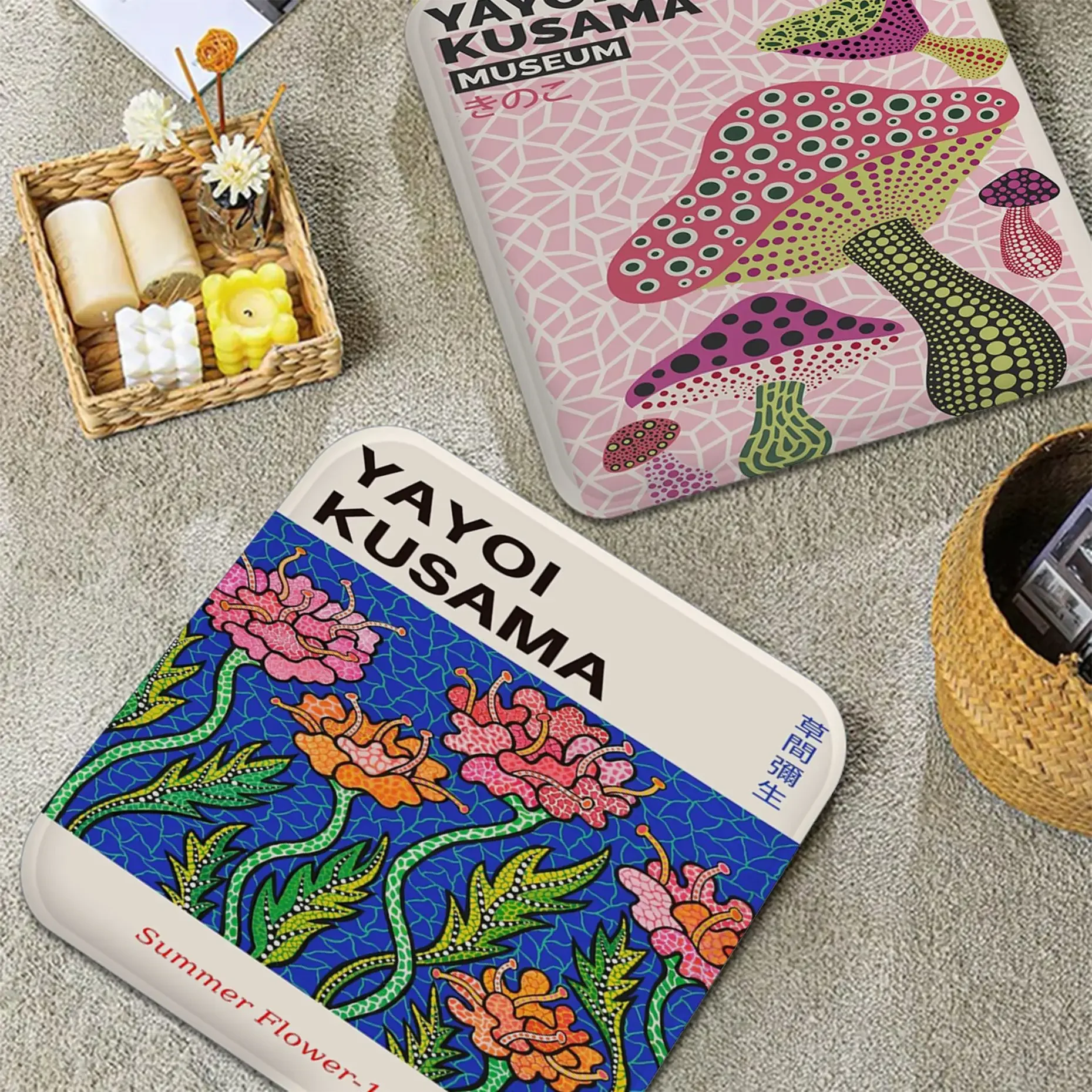 Yayoi 쿠사마 화이트 카드 추상 북유럽 크리에이티브 의자 매트, 식사 파티오 홈 오피스 실내 좌석 매트 소프트 패드 시트 쿠션 