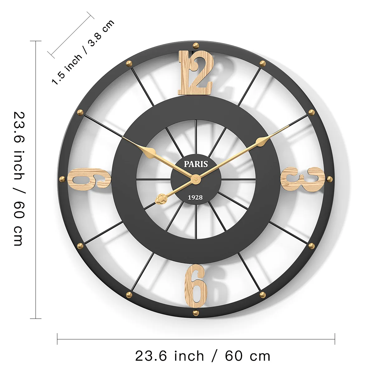 Large Black 4 Numbers Paris Wall Clock 60cm  