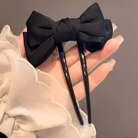 1pc Fashion Women's Bow U-shaped Hair Clip Suitable for Girl Daily Wear Accessory Elegant Black Boutique Hairpin Hair Accessory 4