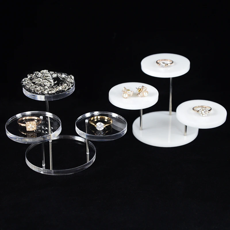 3 Layers Round Acrylic Transparent Jewelry Display Stand White Black ...