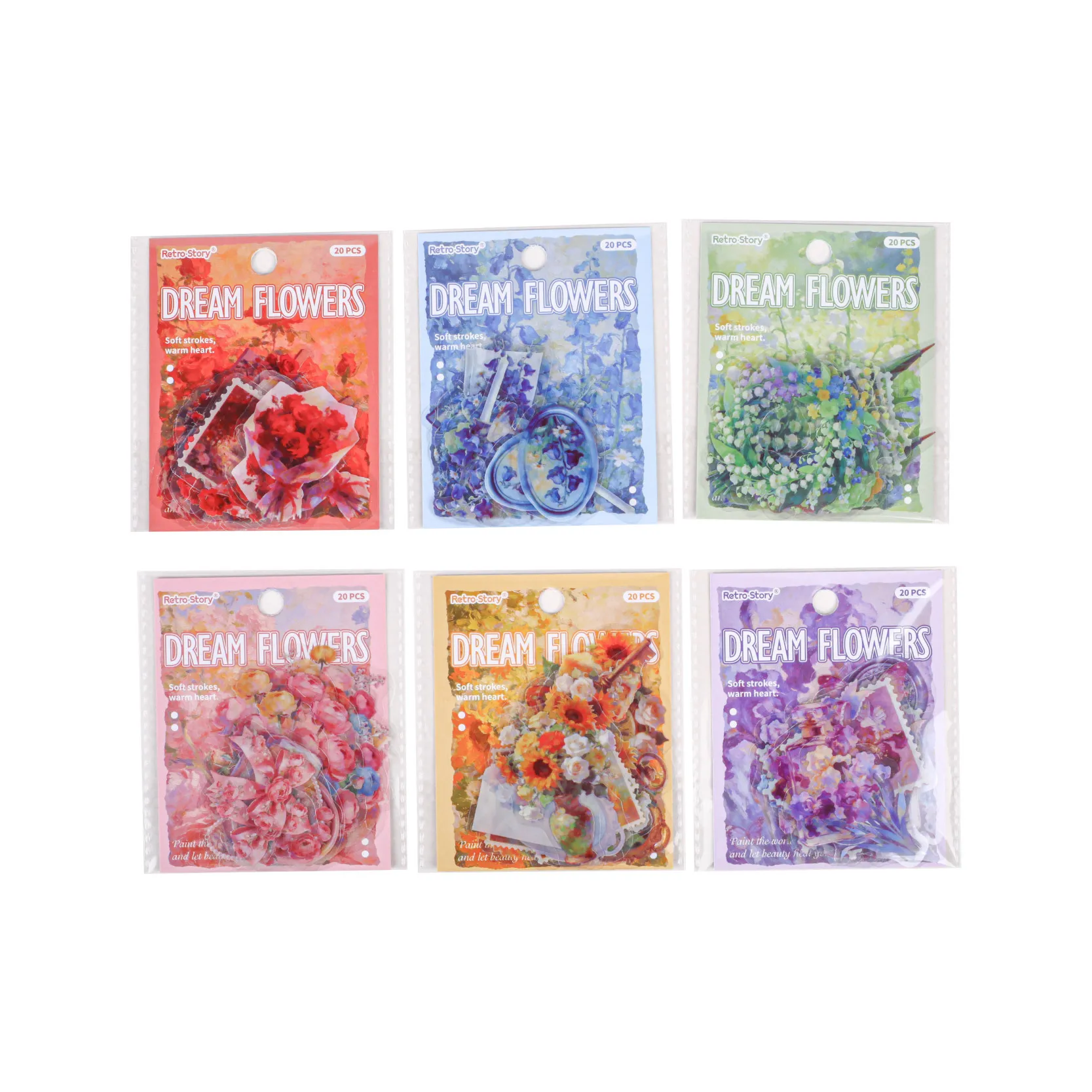 20Pcs 투명 꽃 스티커 세트 스크랩북 장 PET 소재 정크 저널 콜라주 크리 에이 티브 DIY 스티커