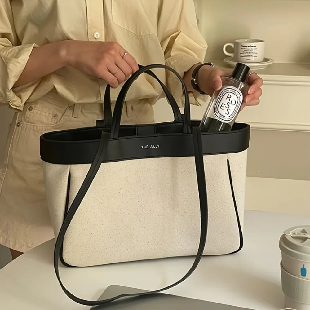 حقيبة كتف قماشية كاجوال للسيدات - حقيبة يد بلون مو...