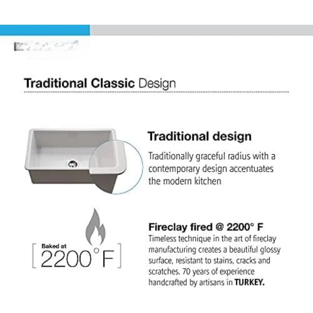 Farmhouse Sink ,PTU-3600 BL Kitchen Sink,Superficie Semi-brillante No Porosa Black,Kitchen Sinks