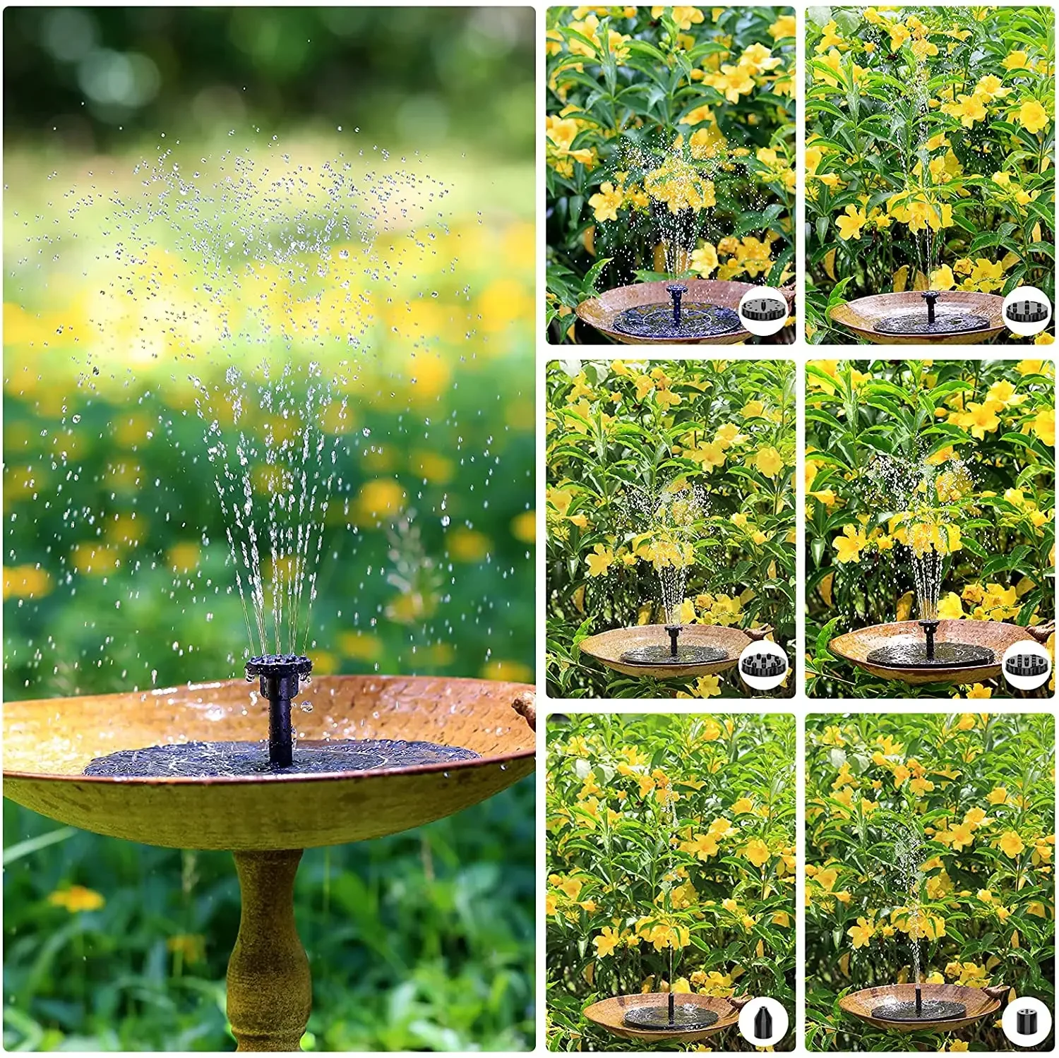 Solar Fountain Pump 2.5W Solar Bird Bath Fountain with 6 Nozzles Garden