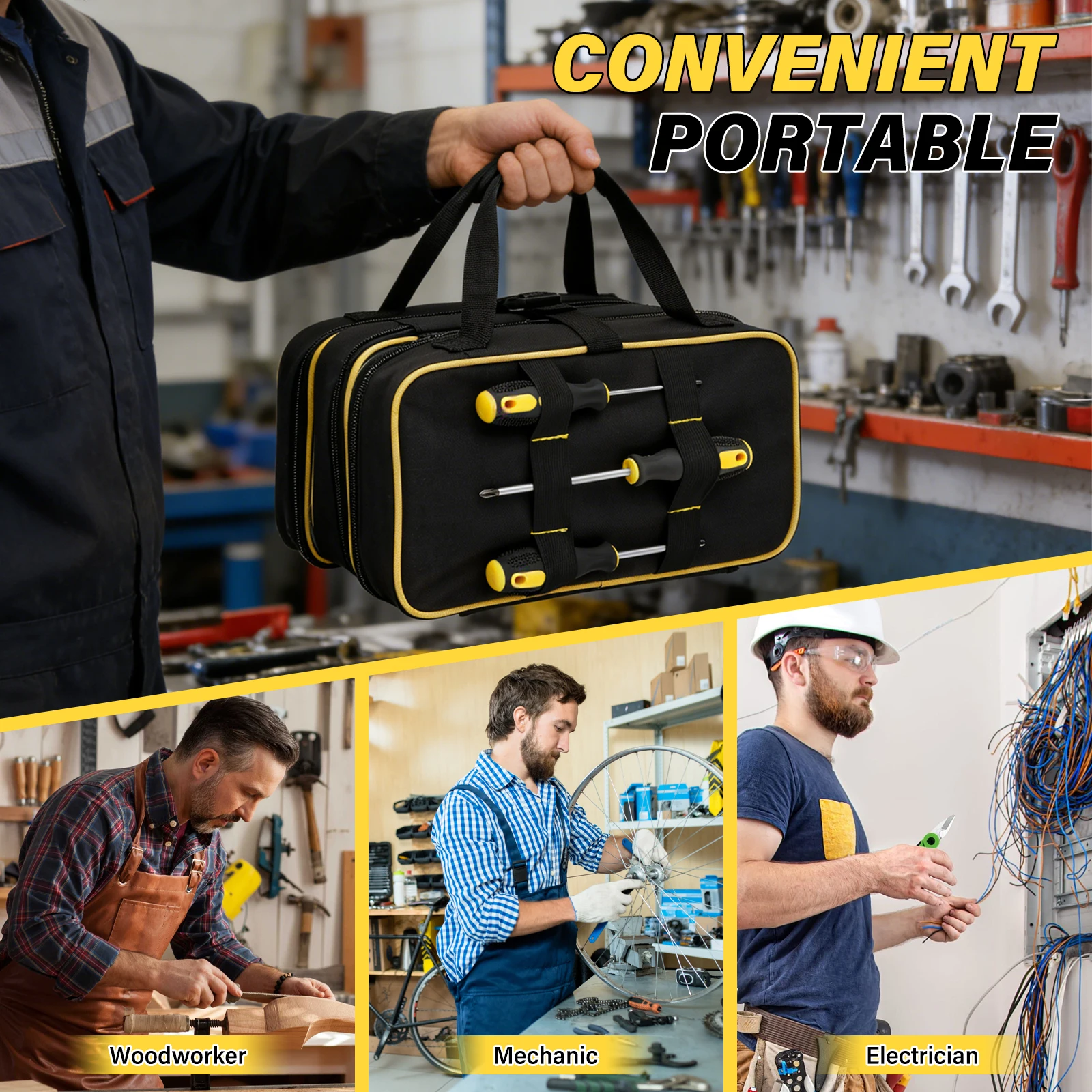 헤비듀티 롤업 공구 가방 탈부착 가능한 파우치가 있는 다기능 공구 가방 공구 정리 및 보관을 위한 전기 기술자용 공구함
