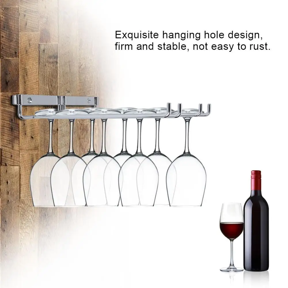 wall wine glass stemware hanging rack holder w/ screw bar dining home decor 