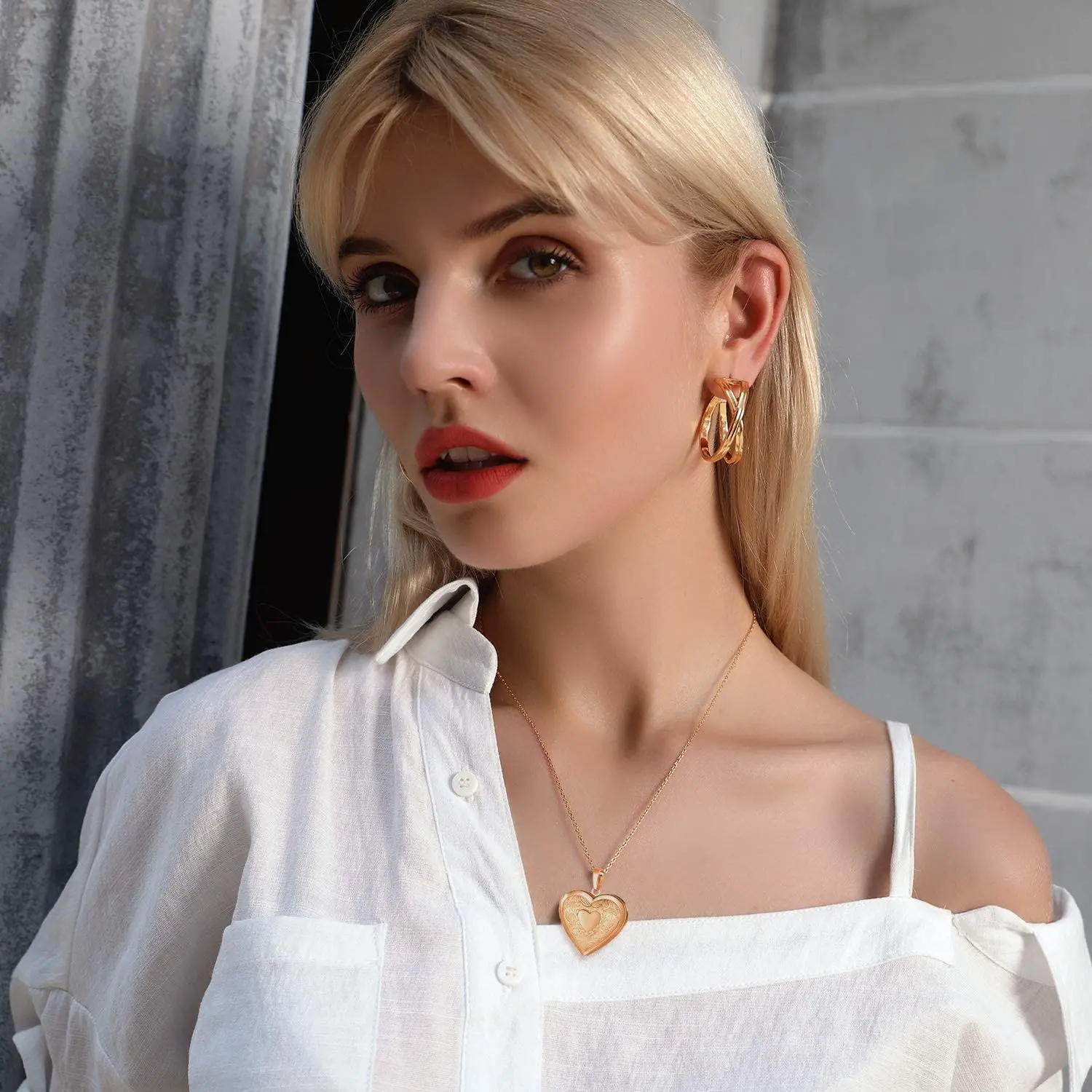 U7 Heart Necklace Pendant Photo Locket Frame Memory Jewelry Rolo Chain 22