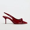 Red Bow Slingbacks High Heels for Woman Sexy Pointed Toe Patent Leather High Heels 2025 Autumn Elegant Woman Heeled Shoes 6