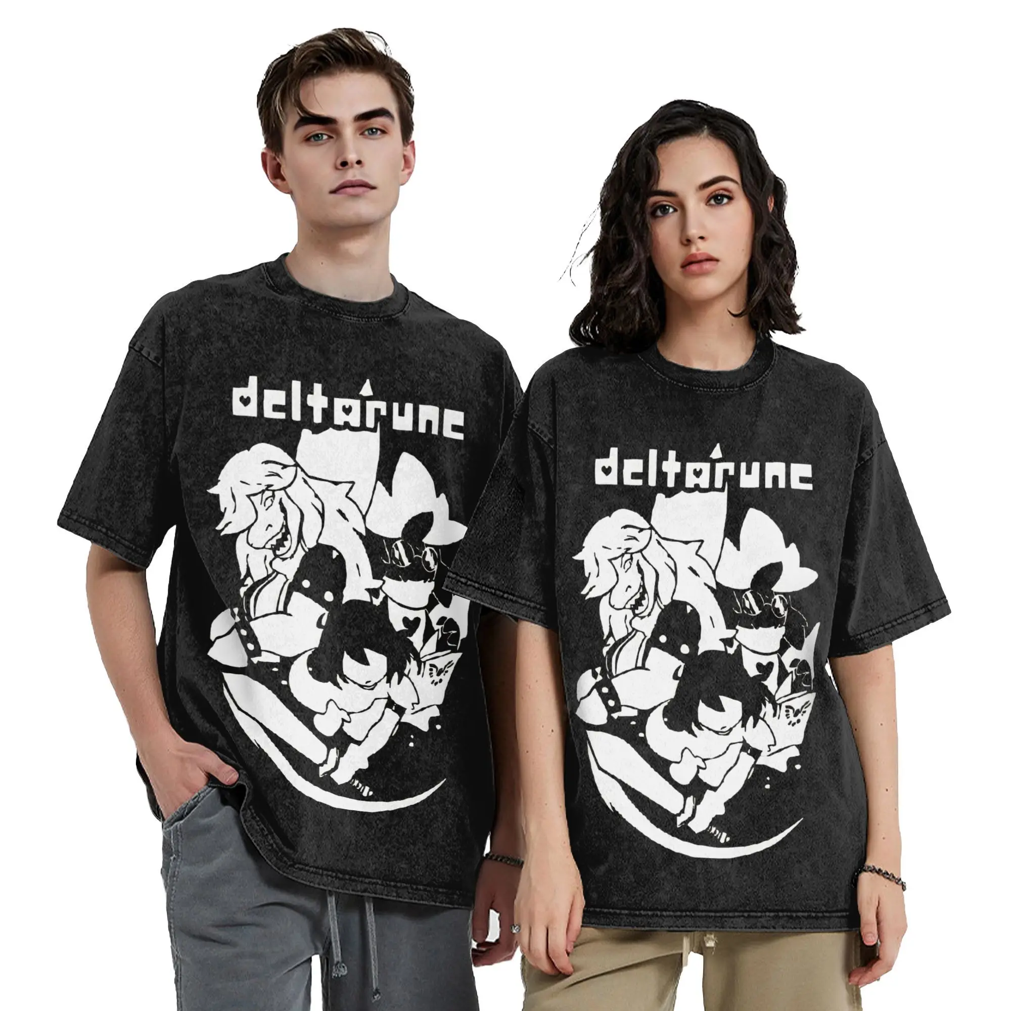 Deltarune Undertale Vintage Washed T-Shirt Herren Baumwolle Tops Neuheit O-Ausschnitt Kurzarm