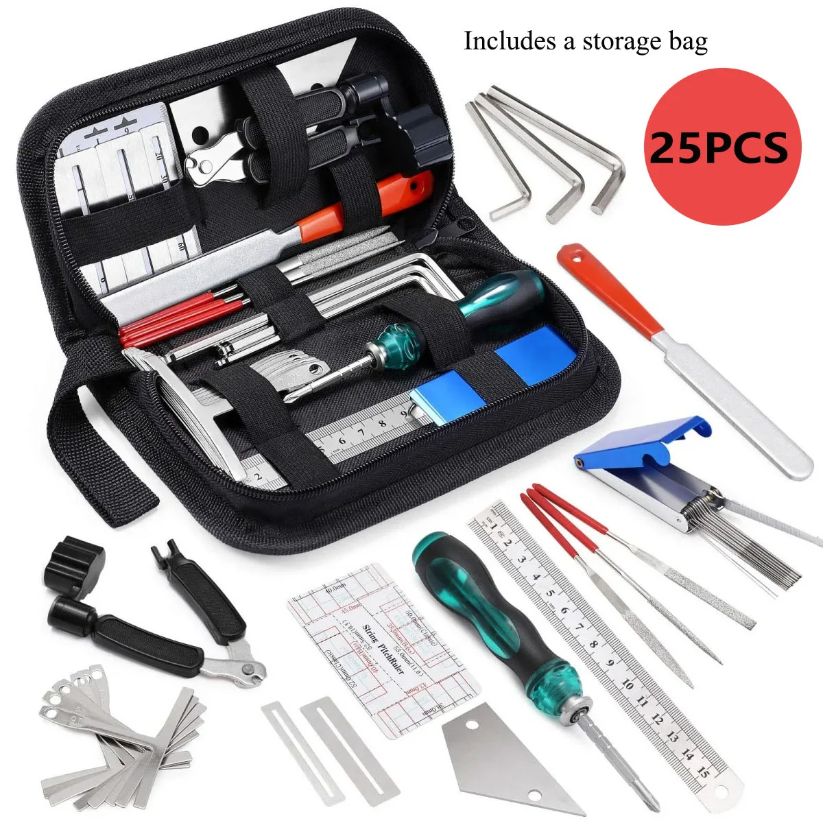 Comprehensive 25-Piece Guitar Maintenance Tool Kit with Carrying Case – Ideal Gift for Music Lovers and String Instrument Enthusiasts