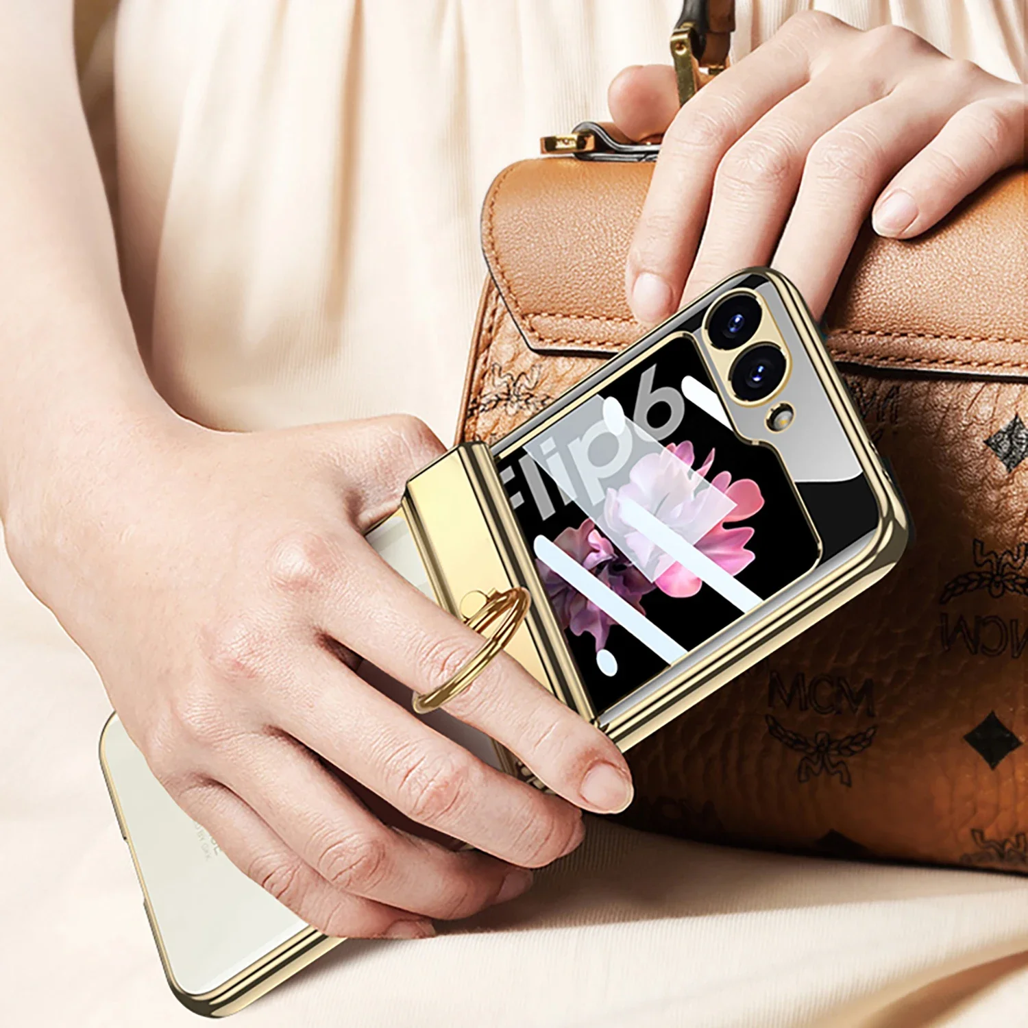 Luxury Magnetic Hinge Ring Holder Transparent Plating Acrylic Case with Screen Protector
