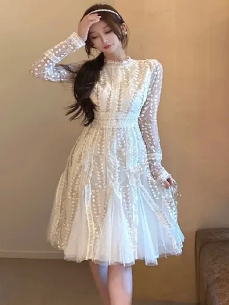green emerald velvet dress Wine and Roses Floral Mesh Mock-Neck Midi Dress Cream / S main image 0