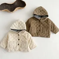 2024 Winter Infant Toddler Dots Corduroy Down & Parkas Korean Version Baby Hooded Outwear Newborn Hidden Button Thickened Coat 1