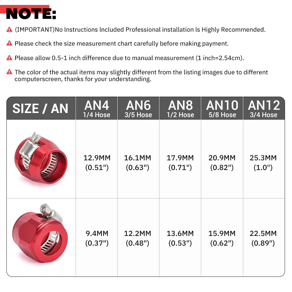 Hose Clamps 2pcs AN4 AN6 AN8 AN10 AN12 Fuel Pipe Clip