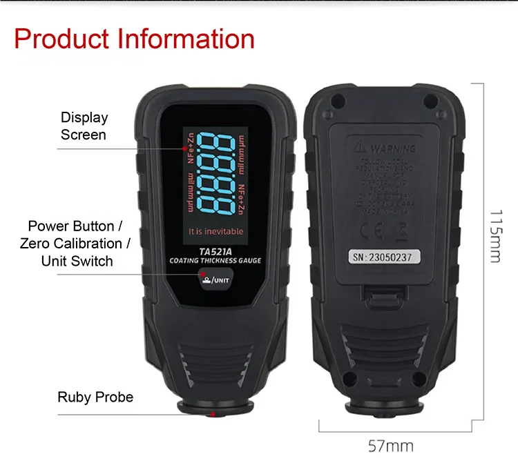 TA521A/522A Paint Coating Thickness Meter 0‑2000µm High Accuracy Car Paint Teste