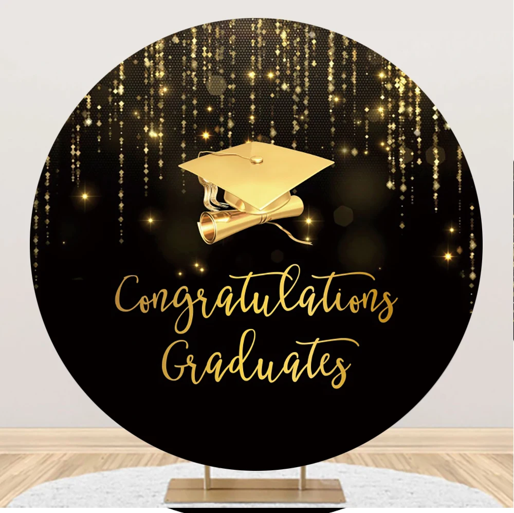 

Laeacco Gold Glitter Congrats Grad Round Backdrop Class Of 2023 Congratulate Graduation Party Portrait Photography Background