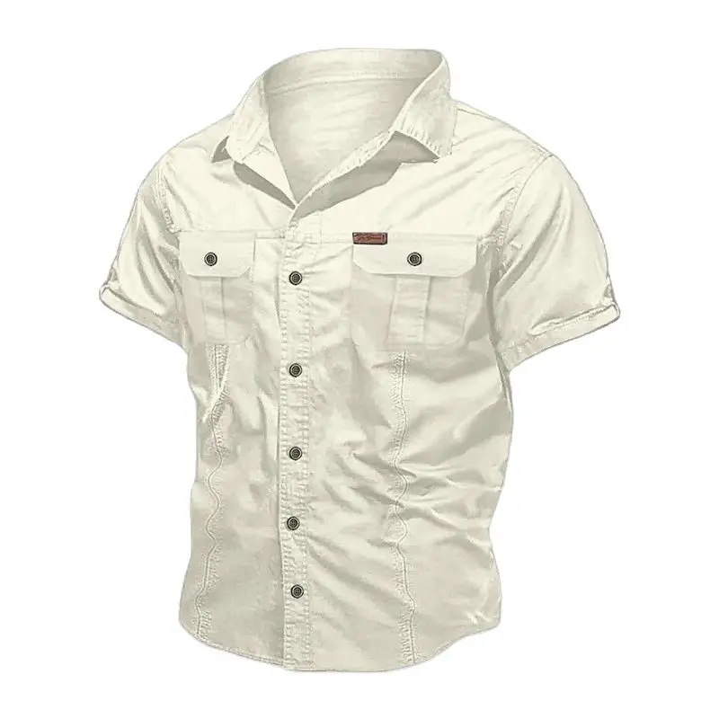 New Mens Military Shirt Men Short Sleeve Cargo Shirts 100% Cotton Casual Solid Shirt Male Pocket Work Shirt Tactical Shirt 4