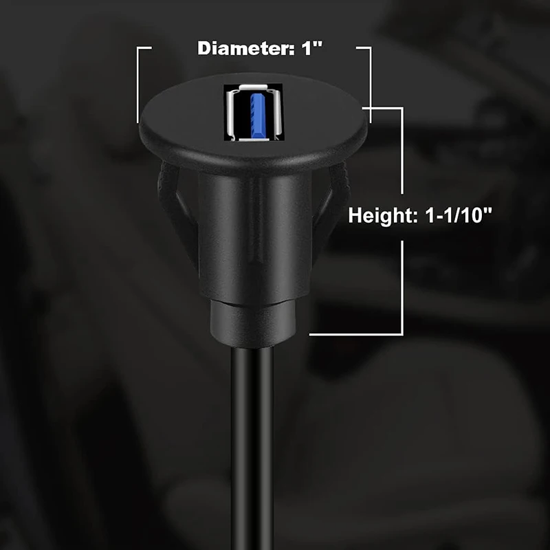 USB 암수 익스텐션 코드 대시보드 원형 홀 마운트 플러시 패널 데이터 케이블, 버클 포함, 자동차 트럭 보트용, 1M