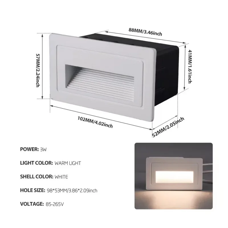 LED Wall lamp 3W Waterproof IP65 Step Light Recessed Indoor/Outdoor Staircase Hotel Corridor Night Lighting  AC110V-240V 220V