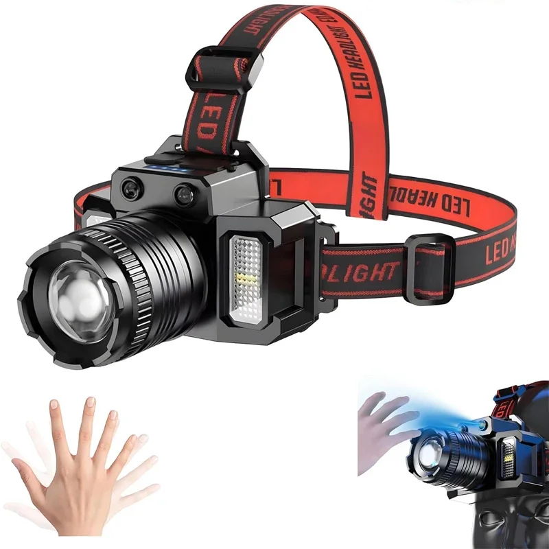 LED Headlamp Sensing Headlight Working Light, Electric Display Lamp Head-Mounted P50 Headlamp for Camping Running/Fishing/Hiking