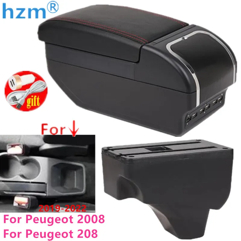 Für Peugeot 2008 Armlehne box Für Peugeot 208 2019 2020 2021 Retrofit teile  Innen Lagerung box Auto zubehör USB LED - AliExpress