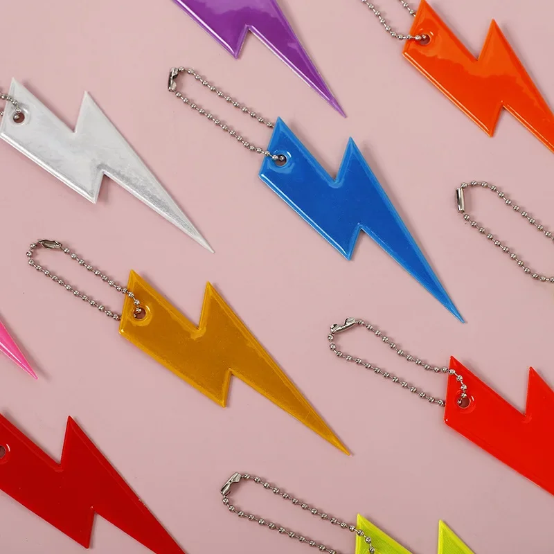 Colorful Lightning-Shaped Reflective Keychain Pendant