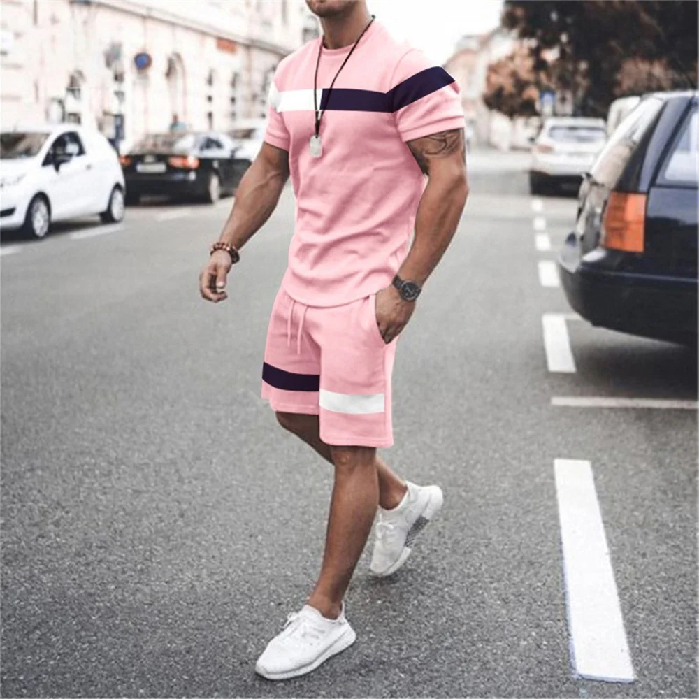 2022 New Summer Men's Suit Casual Beach Shorts Suit Sea View 3D Printing Short Suit Ordinary O-neck T-shirt 2-piece Set Oversize