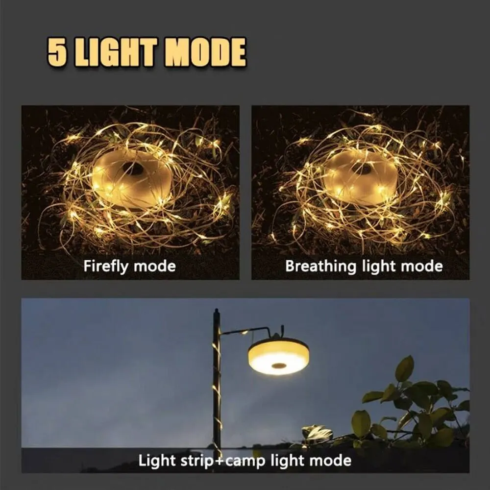 LED Rechargeable Camping Lamp Atmosphere 10M IPX4 Waterproof Recyclable Light Belt for Outdoor Garden Decoration Tent Room