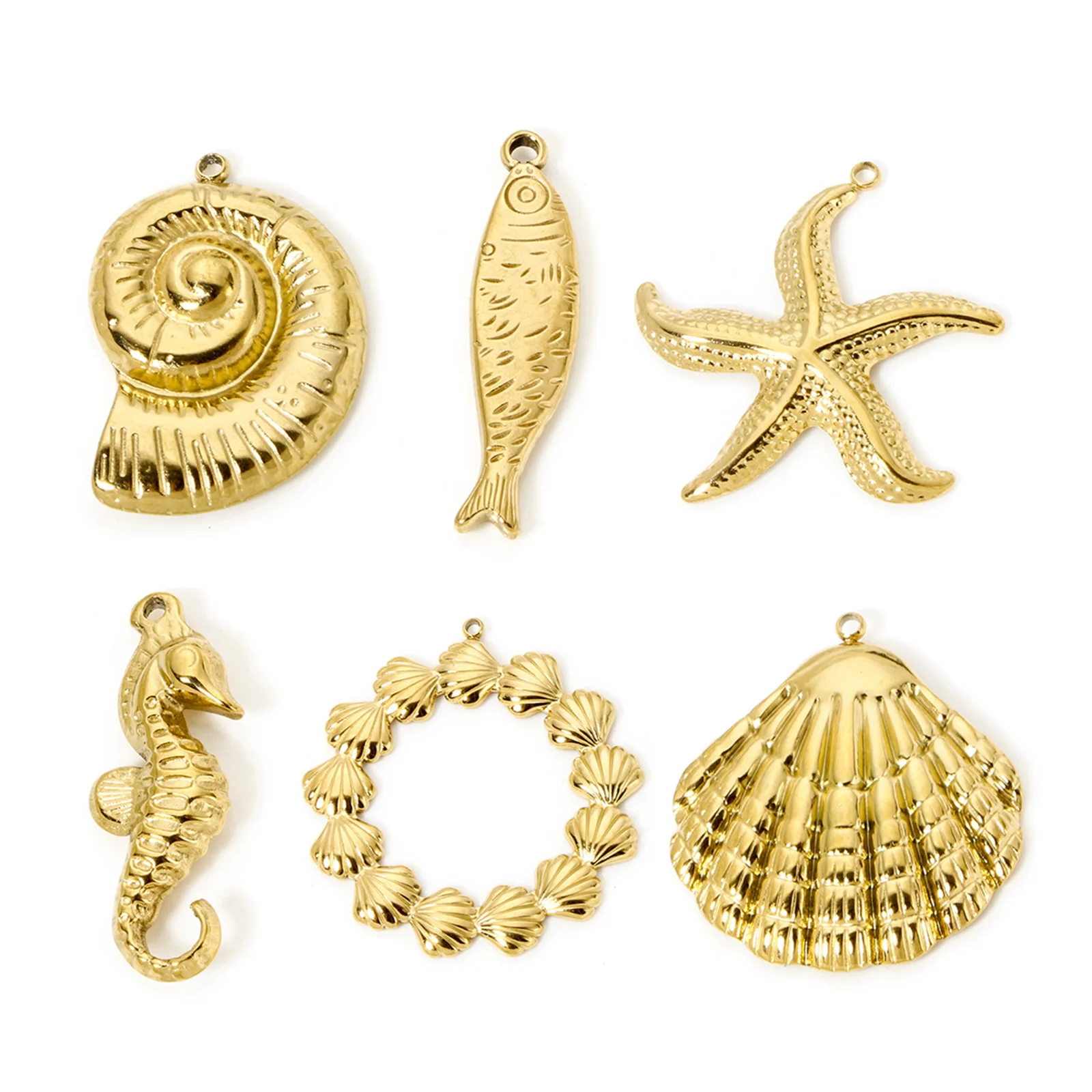 1 Stück 3D-Ozean-Tier-Anhänger, 18K vergoldeter Edelstahl-Anhänger, Seepferdchen, Seestern, Fisch, DIY-Halskette, Schmuckherstellung, Zubehör