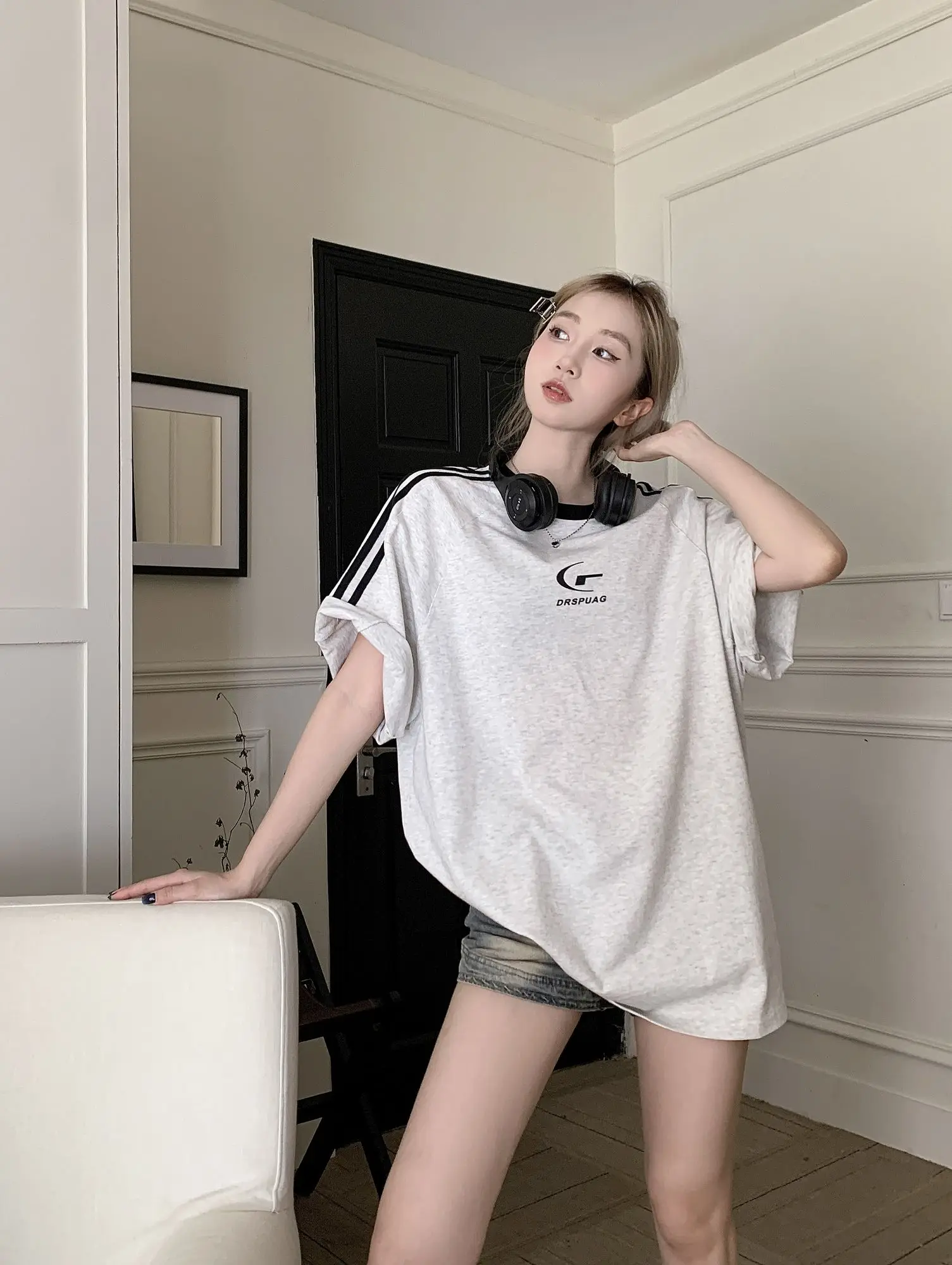 

American Striped Short Sleeved T-shirt Women's 2023 Summer High Street Couple Costume Loose Cool Hot Girls Oversize Tshirts Top