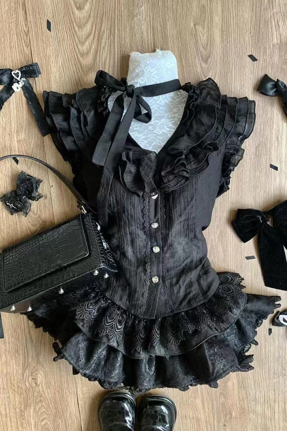 Japanese Vintage-Inspired Retro Lace Camisole Dress and Black Cardigan Set - Chic & Elegant Fashion