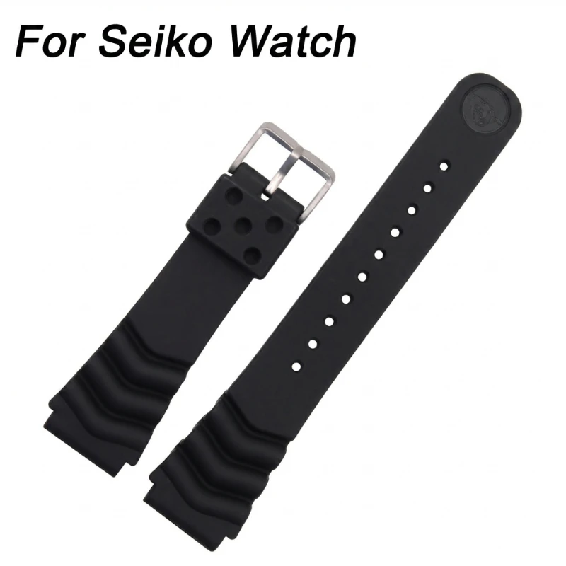 Sport Silicone Dive Strap - Black/Blue Waterproof Watch Band with Pin Buckle