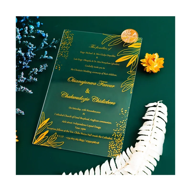Customized.product.OEM ODM Luxury Indian Ethiopia Transparent Hot Stamping Gold Foil Acrylic  Wedding Birthday Invitations Card 100 square personalized labels transparent gold foil stickers suitable for small company parties gift seals wedding packagin