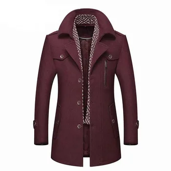 Winter Men Wool Coats New Fashion Middle Long Scarf Collar Cotton-Padded Thick Warm Woolen Coat Male Trench Coat Overcoat M-5Xl - Image 3